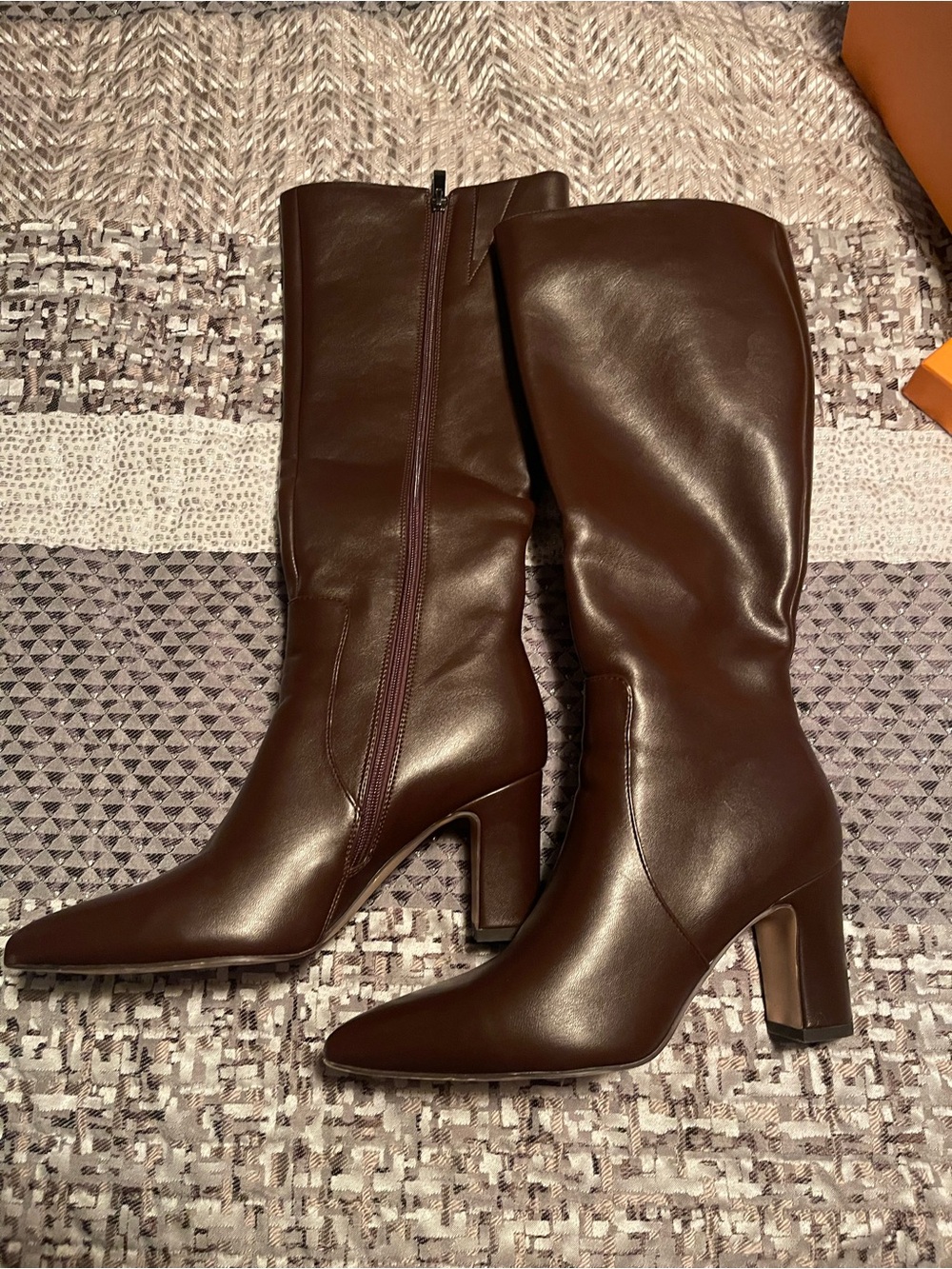 Women's Tall Pointed Toe Brown Leather Boots